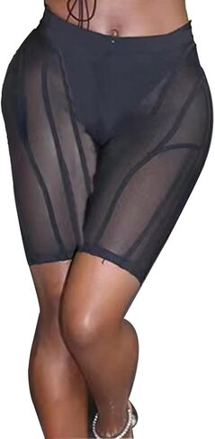 Azhong المرأة جوارب مثيرة شبكة السراويل انظر من خلال طماق قصيرة ملابس السباحة عالية الخصر Bodycon منظور سراويل قصيرة in Kuwait