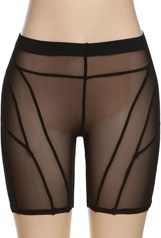 Azhong المرأة جوارب مثيرة شبكة السراويل انظر من خلال طماق قصيرة ملابس السباحة عالية الخصر Bodycon منظور سراويل قصيرة in Kuwait