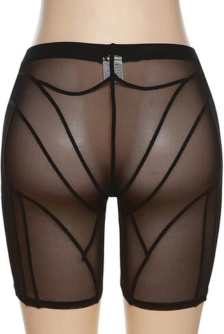 Azhong المرأة جوارب مثيرة شبكة السراويل انظر من خلال طماق قصيرة ملابس السباحة عالية الخصر Bodycon منظور سراويل قصيرة in Kuwait