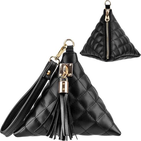 Leather Quilted Triangle Wristlet Clutch Purse Handbag - Pyramid Evening Cocktail Wallet Tassel Charm in Saudi Arabia