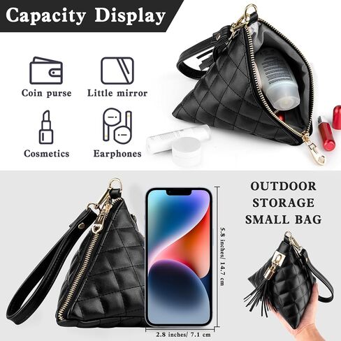 Leather Quilted Triangle Wristlet Clutch Purse Handbag - Pyramid Evening Cocktail Wallet Tassel Charm in Saudi Arabia
