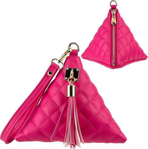 Leather Quilted Triangle Wristlet Clutch Purse Handbag - Pyramid Evening Cocktail Wallet Tassel Charm in Saudi Arabia