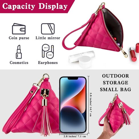 Leather Quilted Triangle Wristlet Clutch Purse Handbag - Pyramid Evening Cocktail Wallet Tassel Charm in Saudi Arabia