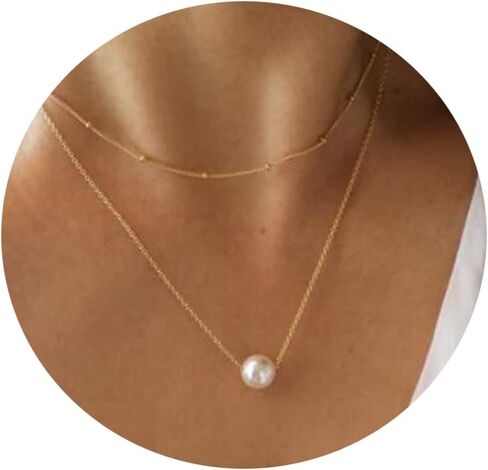 Klenai Valentines Day Gifts for Mom - Dainty Layered Pearl Necklace for Women 14K Gold Plated Freshwater Pearl Chain Necklace Classic Simple Pearl Jewelry Gift in Saudi Arabia