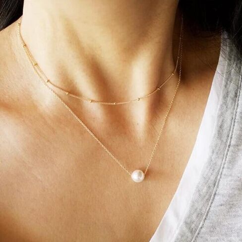 Klenai Valentines Day Gifts for Mom - Dainty Layered Pearl Necklace for Women 14K Gold Plated Freshwater Pearl Chain Necklace Classic Simple Pearl Jewelry Gift in Saudi Arabia