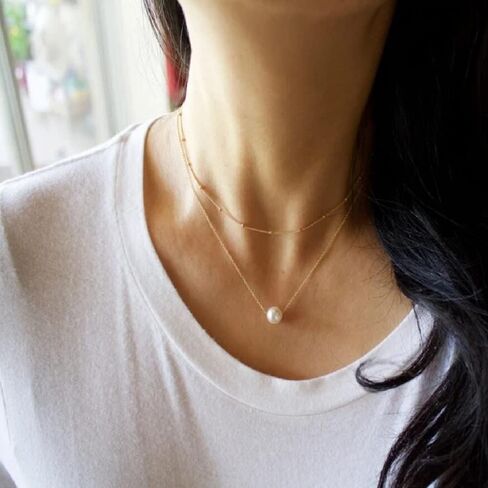 Klenai Valentines Day Gifts for Mom - Dainty Layered Pearl Necklace for Women 14K Gold Plated Freshwater Pearl Chain Necklace Classic Simple Pearl Jewelry Gift in Saudi Arabia