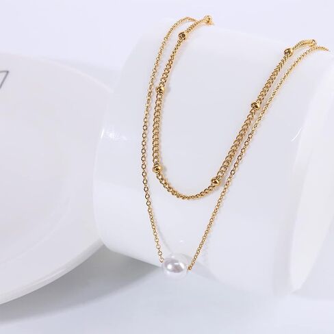 Klenai Valentines Day Gifts for Mom - Dainty Layered Pearl Necklace for Women 14K Gold Plated Freshwater Pearl Chain Necklace Classic Simple Pearl Jewelry Gift in Saudi Arabia