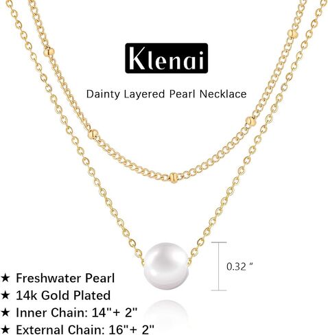 Klenai Valentines Day Gifts for Mom - Dainty Layered Pearl Necklace for Women 14K Gold Plated Freshwater Pearl Chain Necklace Classic Simple Pearl Jewelry Gift in Saudi Arabia