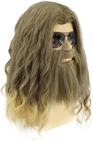Beard Thor Wig Cosplay Mens Golden Brown Wig Long Curly Wig With Beard Heat Resistant Synthetic Halloween Costume Wig (Golden Brown) in Saudi Arabia