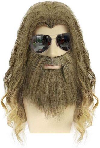 Beard Thor Wig Cosplay Mens Golden Brown Wig Long Curly Wig With Beard Heat Resistant Synthetic Halloween Costume Wig (Golden Brown) in Saudi Arabia