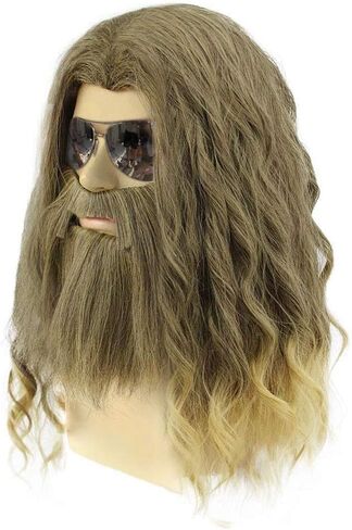 Beard Thor Wig Cosplay Mens Golden Brown Wig Long Curly Wig With Beard Heat Resistant Synthetic Halloween Costume Wig (Golden Brown) in Saudi Arabia