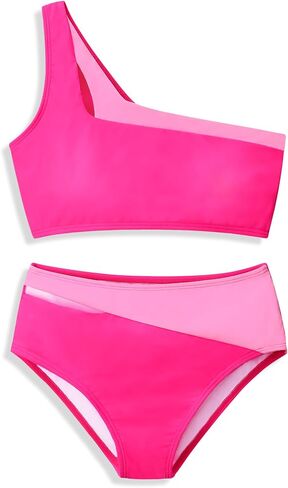 Girls Swimsuit 2 Piece One Shoulder Cutout Girls Bikini Top High Waisted Bottom Bathing Suits for Teen Girls in Saudi Arabia