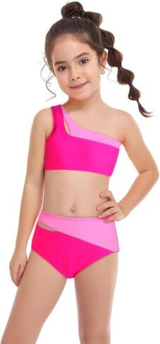 Girls Swimsuit 2 Piece One Shoulder Cutout Girls Bikini Top High Waisted Bottom Bathing Suits for Teen Girls in Saudi Arabia