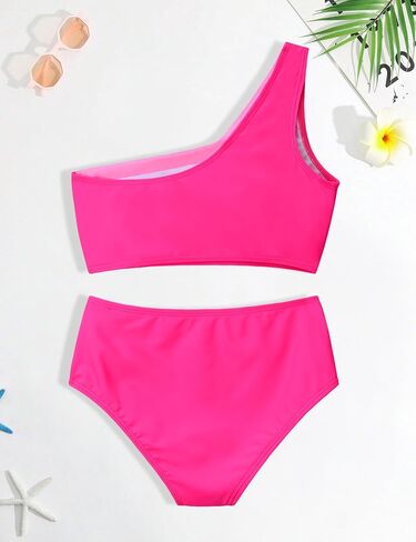 Girls Swimsuit 2 Piece One Shoulder Cutout Girls Bikini Top High Waisted Bottom Bathing Suits for Teen Girls in Saudi Arabia