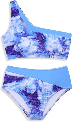 Girls Swimsuit 2 Piece One Shoulder Cutout Girls Bikini Top High Waisted Bottom Bathing Suits for Teen Girls in Saudi Arabia