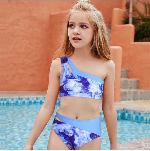 Girls Swimsuit 2 Piece One Shoulder Cutout Girls Bikini Top High Waisted Bottom Bathing Suits for Teen Girls in Saudi Arabia