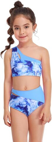 Girls Swimsuit 2 Piece One Shoulder Cutout Girls Bikini Top High Waisted Bottom Bathing Suits for Teen Girls in Saudi Arabia