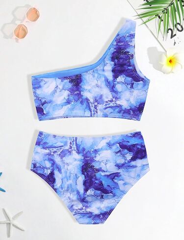 Girls Swimsuit 2 Piece One Shoulder Cutout Girls Bikini Top High Waisted Bottom Bathing Suits for Teen Girls in Saudi Arabia