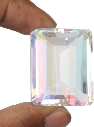 REAL-GEMS 76.95 Ct White Mystic Topaz Emerald Shaped Gemstone Used for Jewelry Crafting in Saudi Arabia