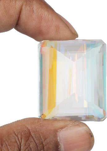 REAL-GEMS 76.95 Ct White Mystic Topaz Emerald Shaped Gemstone Used for Jewelry Crafting in Saudi Arabia