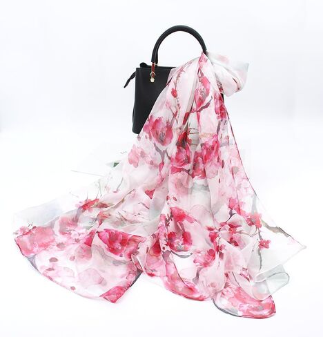 ANDANTINO 100% Silk Chiffon Long Scarf for Women Large Shawls for Headscarf and Neck- Oblong Hair Wraps with Gift Packed in Saudi Arabia