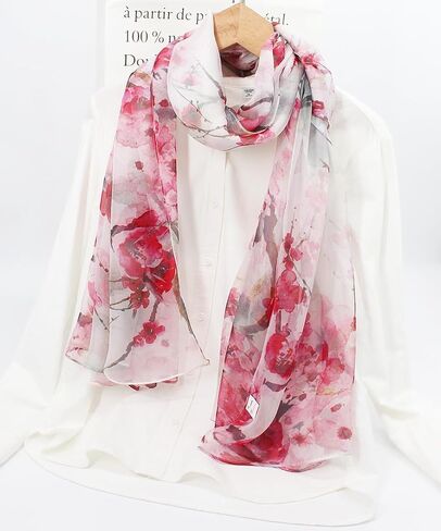 ANDANTINO 100% Silk Chiffon Long Scarf for Women Large Shawls for Headscarf and Neck- Oblong Hair Wraps with Gift Packed in Saudi Arabia