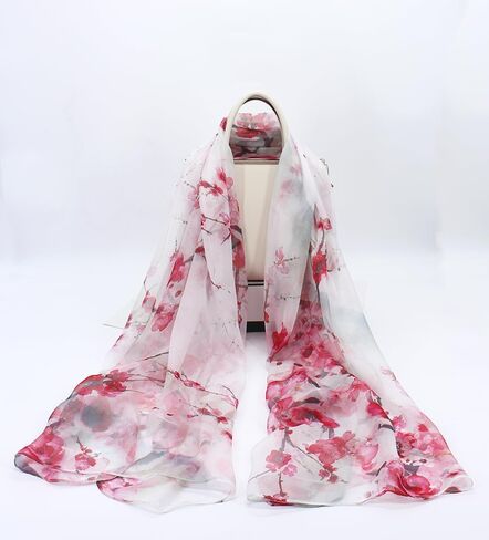 ANDANTINO 100% Silk Chiffon Long Scarf for Women Large Shawls for Headscarf and Neck- Oblong Hair Wraps with Gift Packed in Saudi Arabia
