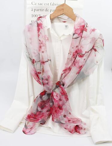 ANDANTINO 100% Silk Chiffon Long Scarf for Women Large Shawls for Headscarf and Neck- Oblong Hair Wraps with Gift Packed in Saudi Arabia