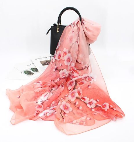 ANDANTINO 100% Silk Chiffon Long Scarf for Women Large Shawls for Headscarf and Neck- Oblong Hair Wraps with Gift Packed in Saudi Arabia