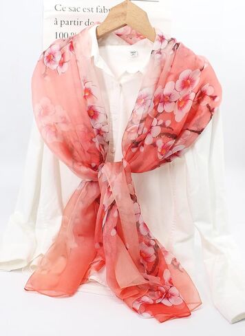 ANDANTINO 100% Silk Chiffon Long Scarf for Women Large Shawls for Headscarf and Neck- Oblong Hair Wraps with Gift Packed in Saudi Arabia