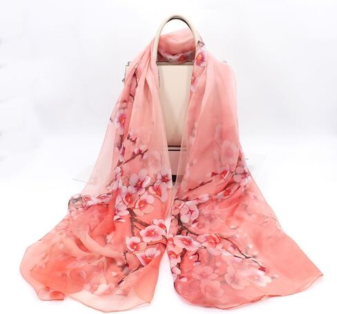 ANDANTINO 100% Silk Chiffon Long Scarf for Women Large Shawls for Headscarf and Neck- Oblong Hair Wraps with Gift Packed in Saudi Arabia