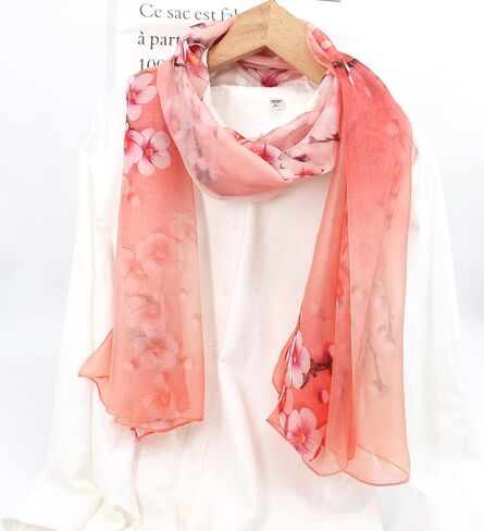 ANDANTINO 100% Silk Chiffon Long Scarf for Women Large Shawls for Headscarf and Neck- Oblong Hair Wraps with Gift Packed in Saudi Arabia