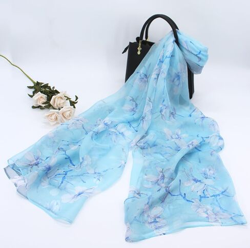 ANDANTINO 100% Silk Chiffon Long Scarf for Women Large Shawls for Headscarf and Neck- Oblong Hair Wraps with Gift Packed in Saudi Arabia