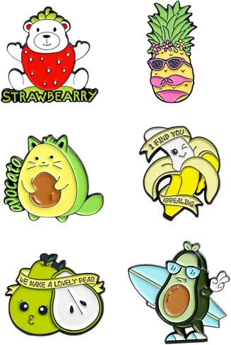 6 دبابيس فواكه كرتونية لطيفة للأطفال - دبابيس المينا لحقائب الظهر، دبابيس مضحكة للسترات، مجموعة دبابيس المينا لحقائب الكتب للقبعة in Kuwait