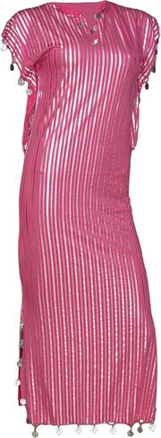 Egyptian Belly Dance Nancy Stretchy Folkloric Dancing Outfit Galabeya Oriental Abaya Dress Dresses Costume Baladi Saidi Fallahi Carnival Sequins Women (Fushia x Silver) Handmade Bellydance in Saudi Arabia