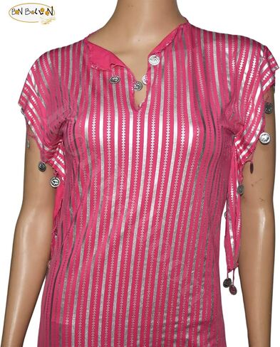 Egyptian Belly Dance Nancy Stretchy Folkloric Dancing Outfit Galabeya Oriental Abaya Dress Dresses Costume Baladi Saidi Fallahi Carnival Sequins Women (Fushia x Silver) Handmade Bellydance in Saudi Arabia