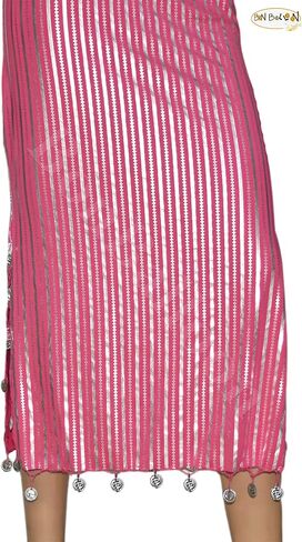 Egyptian Belly Dance Nancy Stretchy Folkloric Dancing Outfit Galabeya Oriental Abaya Dress Dresses Costume Baladi Saidi Fallahi Carnival Sequins Women (Fushia x Silver) Handmade Bellydance in Saudi Arabia
