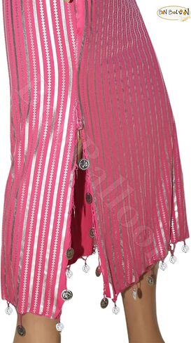 Egyptian Belly Dance Nancy Stretchy Folkloric Dancing Outfit Galabeya Oriental Abaya Dress Dresses Costume Baladi Saidi Fallahi Carnival Sequins Women (Fushia x Silver) Handmade Bellydance in Saudi Arabia