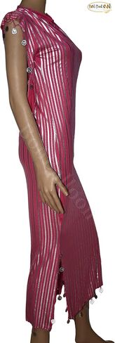 Egyptian Belly Dance Nancy Stretchy Folkloric Dancing Outfit Galabeya Oriental Abaya Dress Dresses Costume Baladi Saidi Fallahi Carnival Sequins Women (Fushia x Silver) Handmade Bellydance in Saudi Arabia