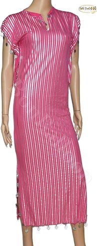 Egyptian Belly Dance Nancy Stretchy Folkloric Dancing Outfit Galabeya Oriental Abaya Dress Dresses Costume Baladi Saidi Fallahi Carnival Sequins Women (Fushia x Silver) Handmade Bellydance in Saudi Arabia