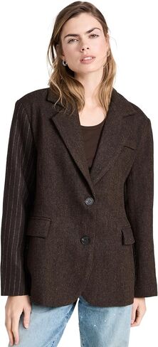 MOON RIVER Women's Pinsripe Pattern Point Two Patch Pockets Jacket in Saudi Arabia