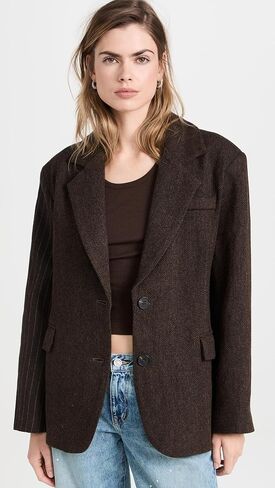 MOON RIVER Women's Pinsripe Pattern Point Two Patch Pockets Jacket in Saudi Arabia