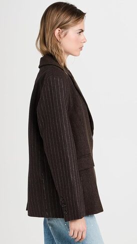 MOON RIVER Women's Pinsripe Pattern Point Two Patch Pockets Jacket in Saudi Arabia