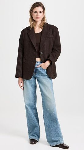 MOON RIVER Women's Pinsripe Pattern Point Two Patch Pockets Jacket in Saudi Arabia