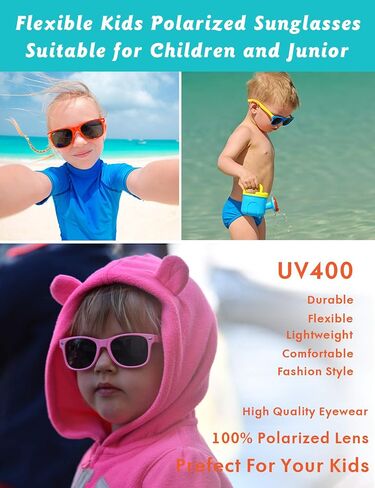 Flexible Kids Sunglasses Polarized Unbreakable Toddler Sun Glasses for Baby Boys and Girls Stylish 100% UVA/UVB Protection with Case, Age 2-8(Black) in Saudi Arabia