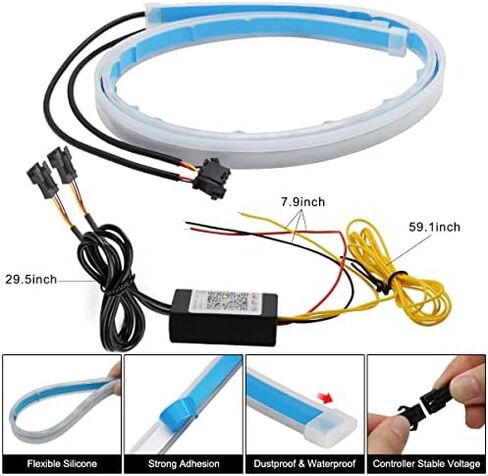 أضواء شريط LED للسيارة، قطعتان 24 بوصة شرائط أمامية LED مرنة مزدوجة اللون أبيض إشارة الانعطاف أضواء صفراء مقاومة للماء شريط إضاءة نهاري للسيارة لشاحنة SUV in Kuwait