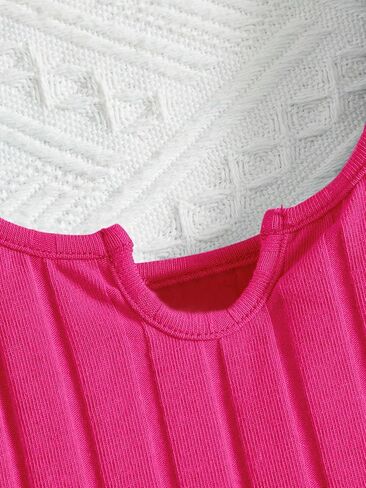 OYOANGLE Girl's 2 Piece Outfits Sleeveless Rib Knit Notched Neck Crop Tank Top and Shorts Set Tracksuit in Saudi Arabia