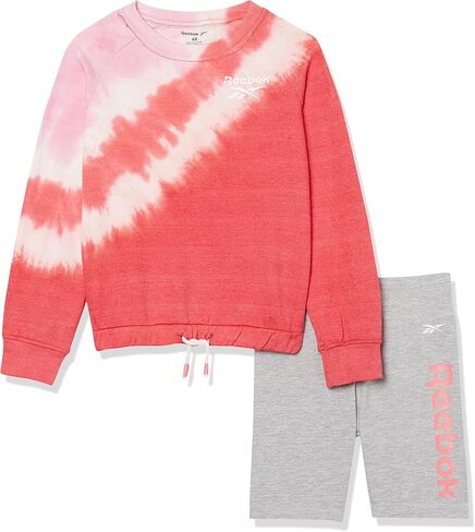 Reebok Girls' 2-Piece Activewear Clothing Set-Long Sleeve Top + Biker/Yoga Gym Shorts, Powder Pink, 7 in Saudi Arabia