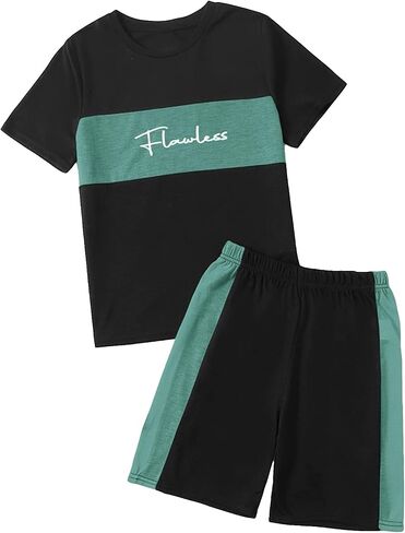 SOLY HUX Boy's Letter Graphic Colorblock Tee and Track Shorts 2 Piece Outfit in Saudi Arabia