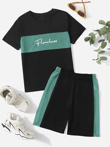 SOLY HUX Boy's Letter Graphic Colorblock Tee and Track Shorts 2 Piece Outfit in Saudi Arabia